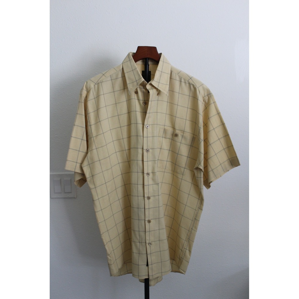 VTG Scott Barber Men's Yellow Windowpane Check Cotton Short Sleeve Shirt M‎